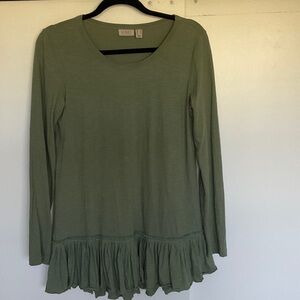 LOGO by Lori Goldstein Olive Long Sleeve Top with Ruffle Hem